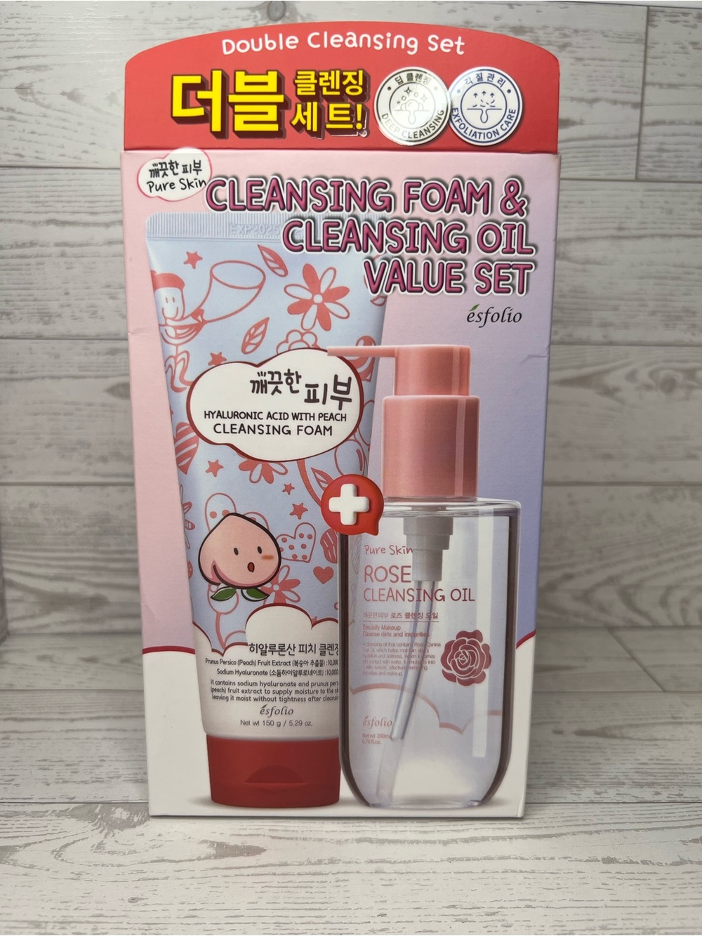 esfolio Pink Rose Cleansing Oil & Peach Hyaluronic Cleansing Foam Set Full-Size